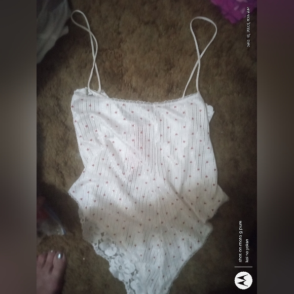 Vintage Alana Gale Lace Teddy Romper White with Red Hearts and Ribbons M - Picture 3 of 8